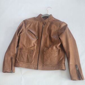 Bernardo Light Brown Leather Jacket MOTO Design